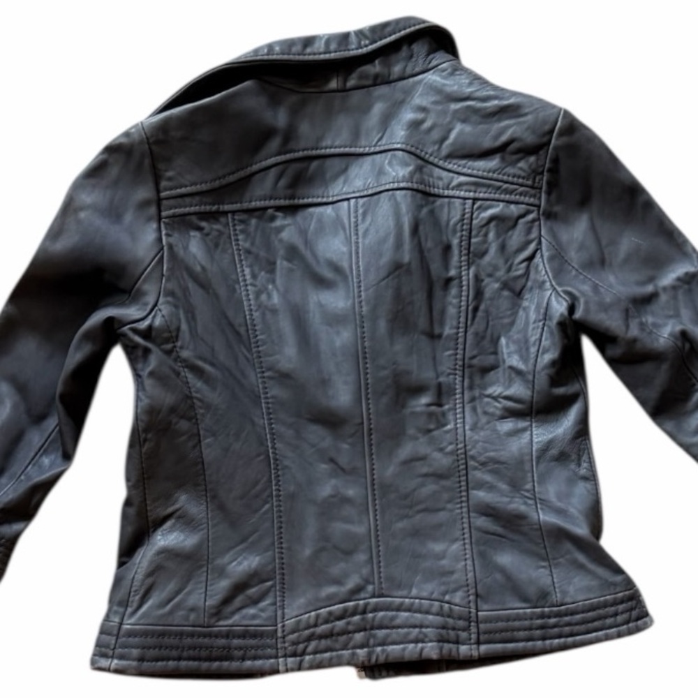 Michael Kors Leather Jacket 100% Genuine Grey Zip Front Size Small MSRP $525 - Picture 5 of 8